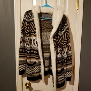 No Boundaries sweater with sherpa lined hood